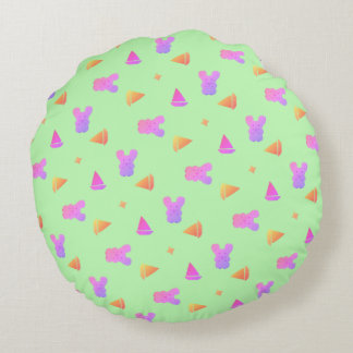 Cute Pastel Mouse with boat Pattern on Green  Round Cushion