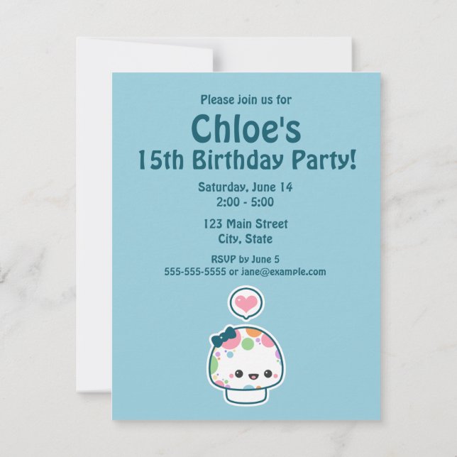 Cute Pastel Mushroom Birthday Party Invitations (Back)