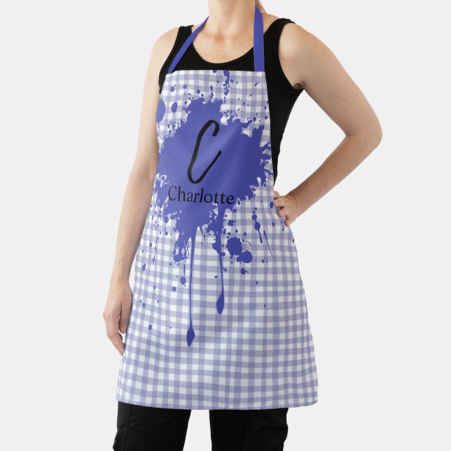 Cute Pastel Navy Gingham Apron (Insitu)