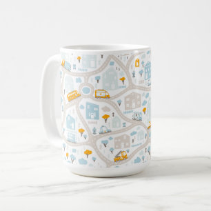 Cute Pastel Neighborhood Map Pattern Coffee Mug