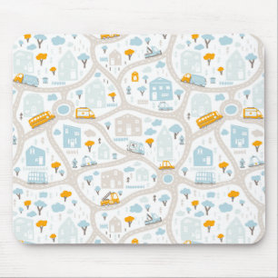 Cute Pastel Neighborhood Map Pattern Mouse Mat
