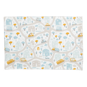 Cute Pastel Neighborhood Map Pattern Pillowcase