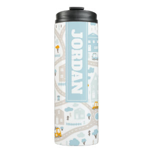 Cute Pastel Neighborhood Map Pattern Thermal Tumbler
