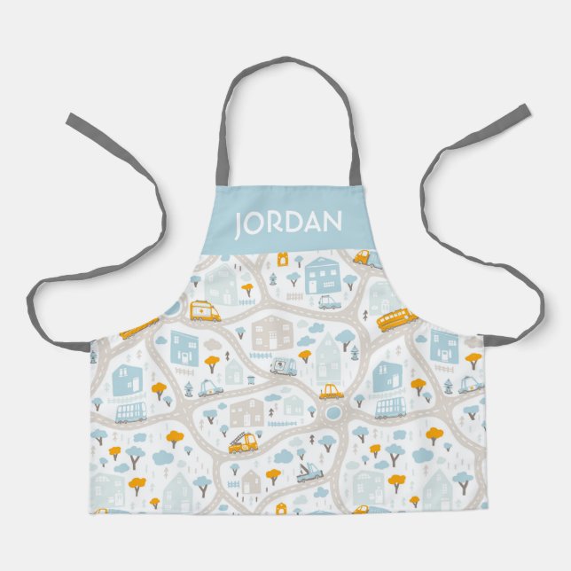 Cute Pastel Neighbourhood Map Pattern Apron (Front)