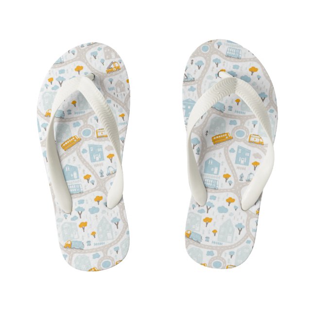 Cute Pastel Neighbourhood Map Pattern Kid's Flip Flops (Footbed)