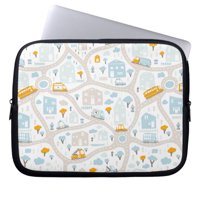 Cute Pastel Neighbourhood Map Pattern Laptop Sleeve (Front)