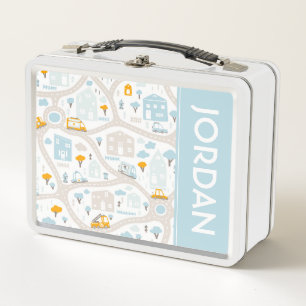 Cute Pastel Neighbourhood Map Pattern Metal Lunch Box
