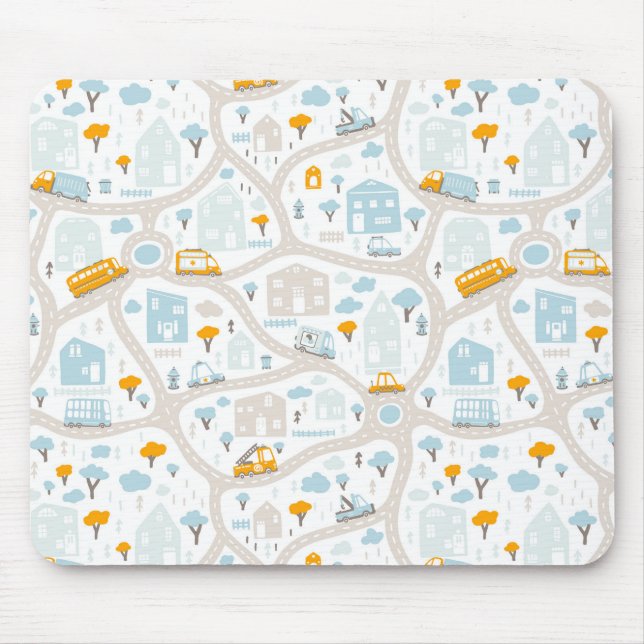 Cute Pastel Neighbourhood Map Pattern Mouse Mat (Front)