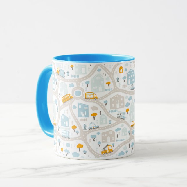 Cute Pastel Neighbourhood Map Pattern Mug (Front Left)