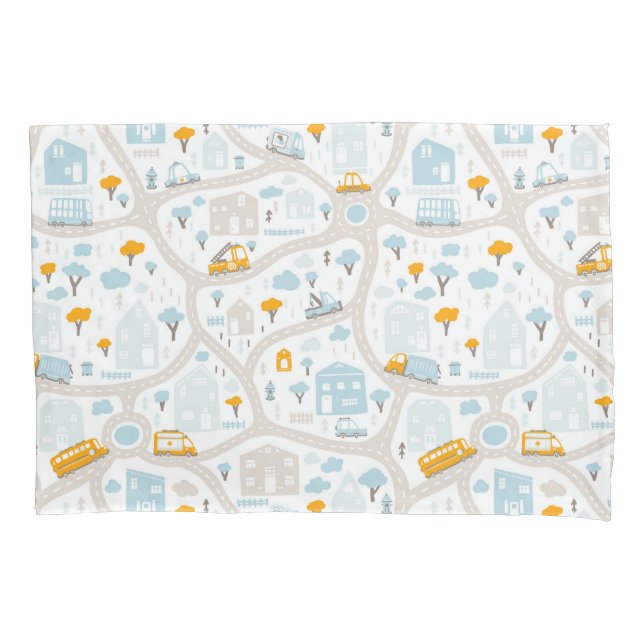 Cute Pastel Neighbourhood Map Pattern Pillowcase (Front)