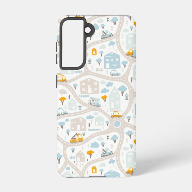 Cute Pastel Neighbourhood Map Pattern Samsung Galaxy S21 Case (Back)