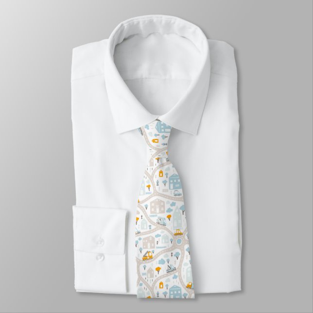 Cute Pastel Neighbourhood Map Pattern Tie (Tied)