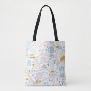 Cute Pastel Neighbourhood Map Pattern Tote Bag