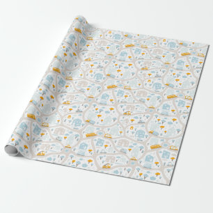 Cute Pastel Neighbourhood Map Pattern Wrapping Paper