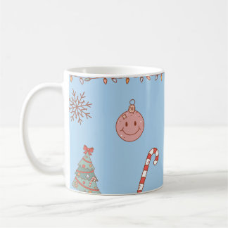 Cute Pastel Nostalgic Retro Christmas Light Blue Coffee Mug