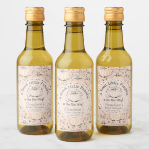 Cute Pastel Orange Little Pumpkin Fall Baby Shower Wine Label