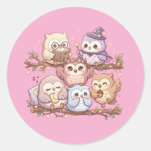 Cute Pastel Owl Friends Sticker Sheet
