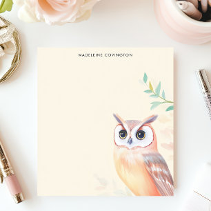 Cute Pastel Owl Minimalist Personalised Name Notepad