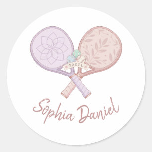 Cute Pastel Padel Custom Name   Classic Round Sticker