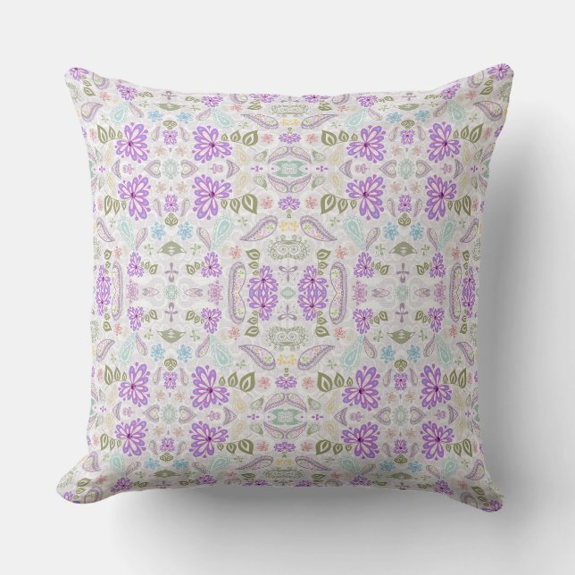 Cute pastel paisley patterns cushion (Front)