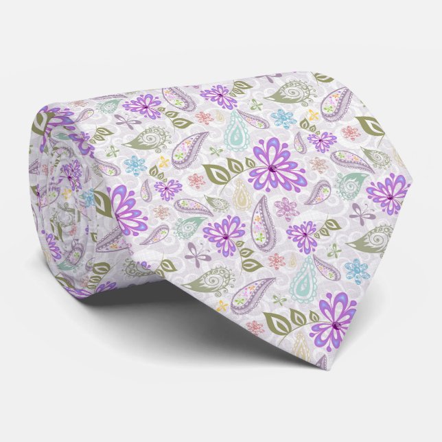 Cute pastel paisley patterns tie (Rolled)
