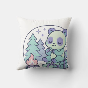 Cute Pastel Panda by the Campfire with Gifts Cushion