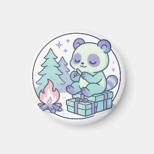 Cute Pastel Panda by the Campfire with Gifts Magnet