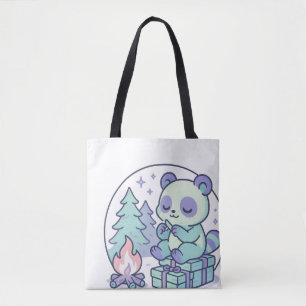 Cute Pastel Panda by the Campfire with Gifts Tote Bag
