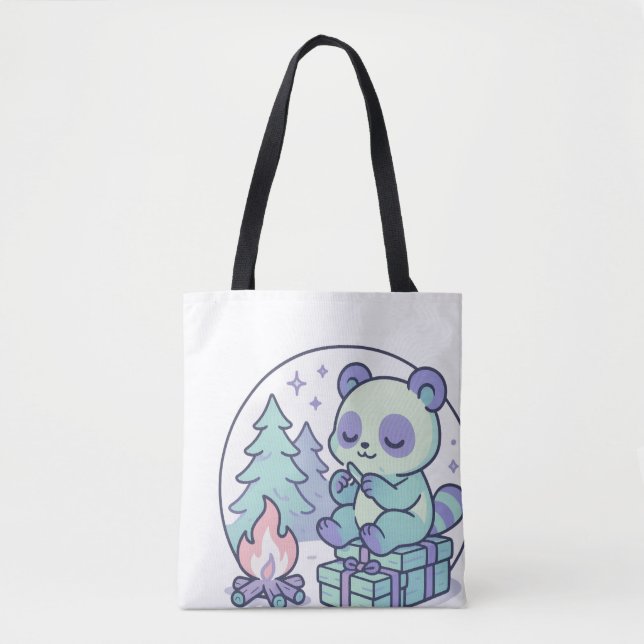 Cute Pastel Panda by the Campfire with Gifts Tote Bag (Front)