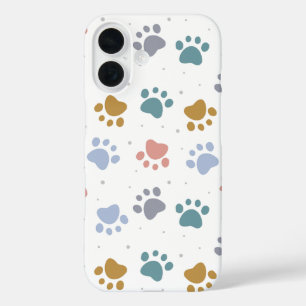 Cute Pastel Paw Prints Minimalist Pattern iPhone 16 Case