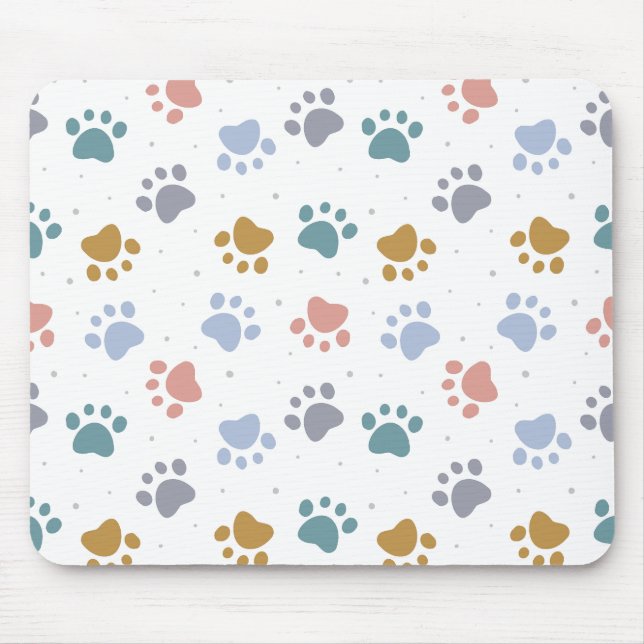 Cute Pastel Paw Prints Minimalist Pattern Mouse Mat (Front)