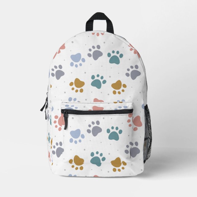 Cute Pastel Paw Prints Minimalist Pattern Printed Backpack (Front)