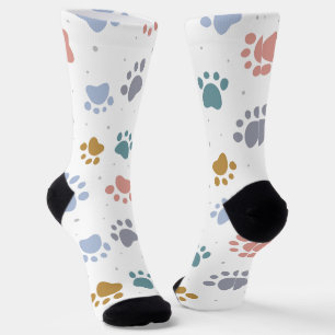 Cute Pastel Paw Prints Minimalist Pattern Socks