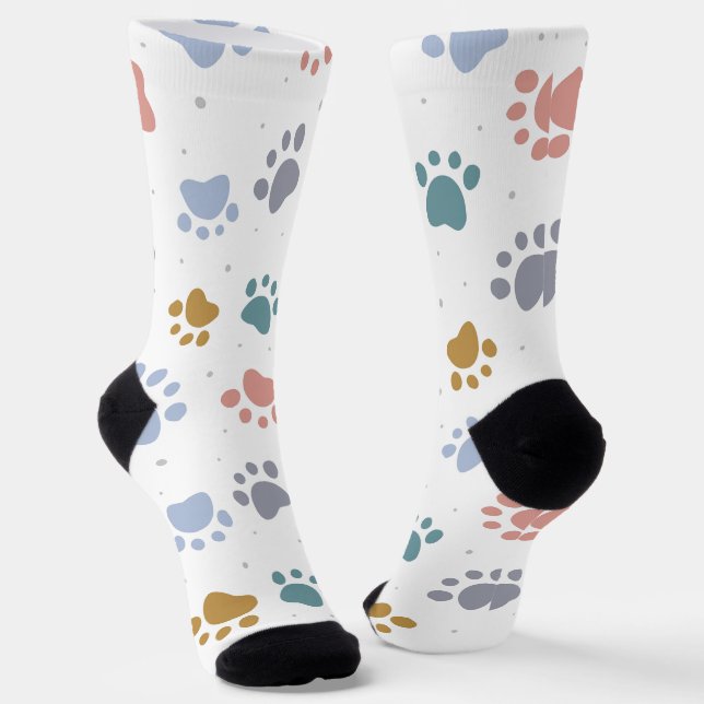 Cute Pastel Paw Prints Minimalist Pattern Socks (Angled)