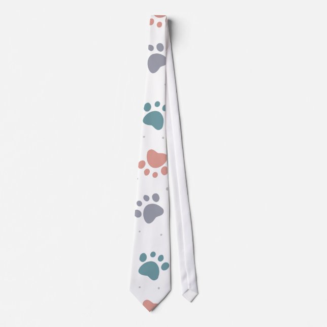 Cute Pastel Paw Prints Minimalist Pattern Tie (Front)
