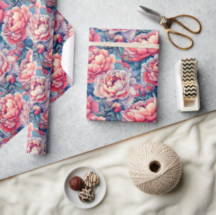 Cute Pastel Peonies Print Wrapping Paper