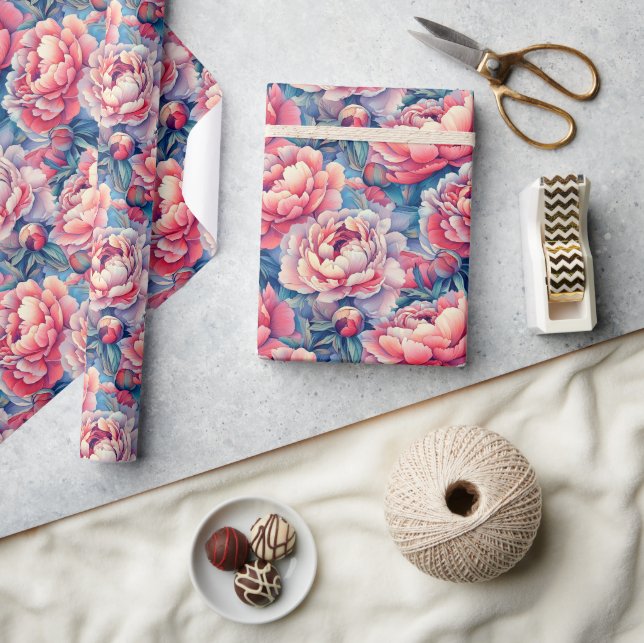 Cute Pastel Peonies Print Wrapping Paper (Crafts)