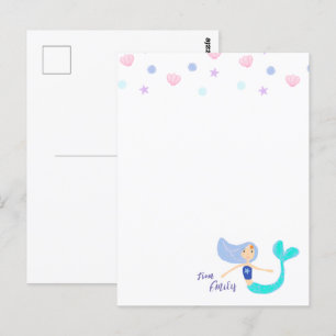 Cute Pastel Periwinkle Mermaid Princess Postcard