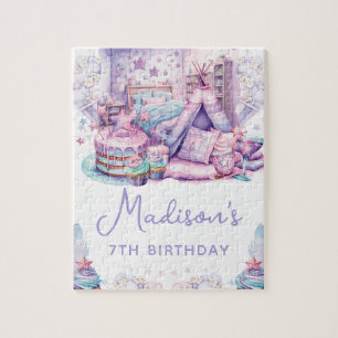 Cute Pastel Personalized Sleepover Birthday Jigsaw Puzzle