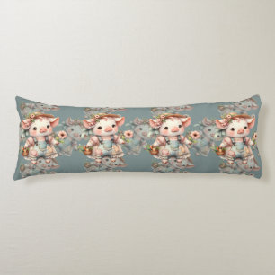 Cute Pastel Piglet in Cottagecore Overalls  Body Cushion
