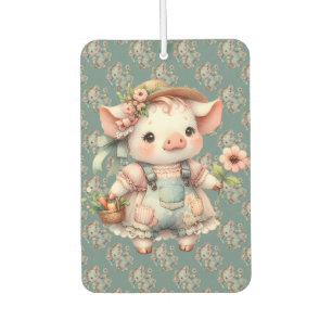 Cute Pastel Piglet in Cottagecore Overalls Car Air Freshener