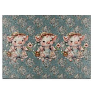 Cute Pastel Piglet in Cottagecore Overalls Cutting Board