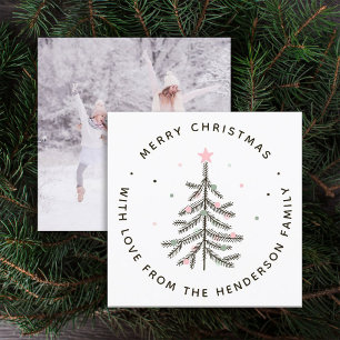 Cute Pastel Pine Tree Photo Holiday Card 