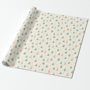 Cute Pastel Pine Trees And Stars Pattern Wrapping Paper