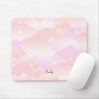 Cute Pastel Pink Aesthetic Cloud Stars Custom Mouse Mat