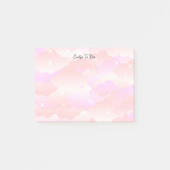 Cute Pastel Pink Aesthetic Cloud Stars Custom Post-it Notes (Front)