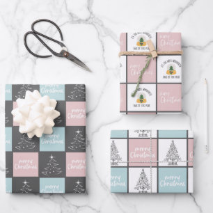 Cute pastel pink and Blue Christmas Pattern Wrapping Paper Sheet