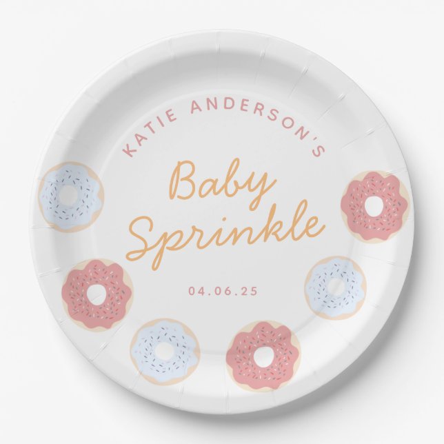 Cute Pastel Pink and Blue Doughnuts baby Sprinkle Paper Plate (Front)