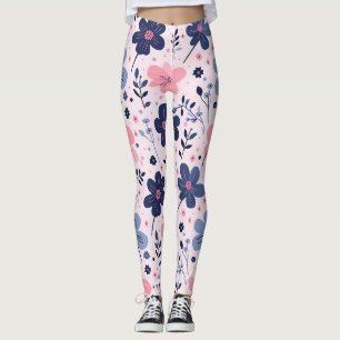 Cute Pastel Pink And Blue Floral Spring Garden Leggings