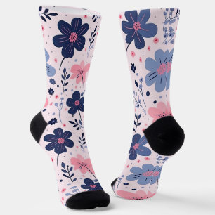 Cute Pastel Pink And Blue Floral Spring Garden Socks